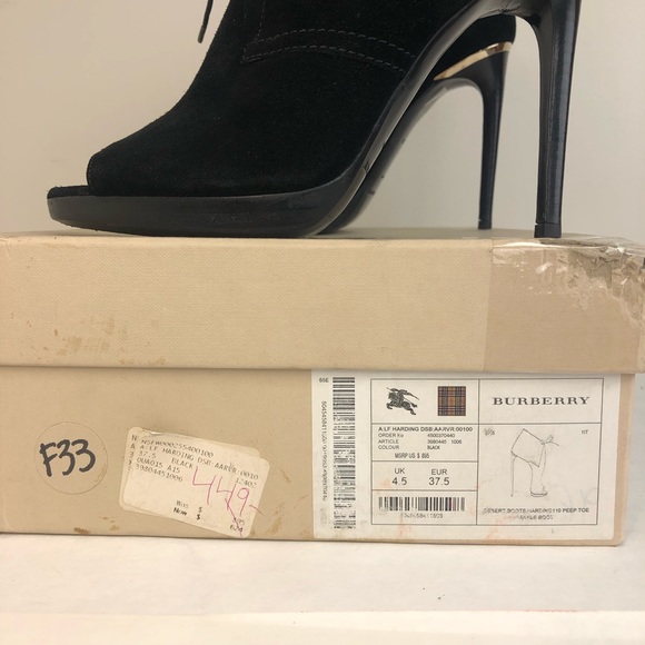 Burberry black suede peep-toe ankle boots 37.5 - Picture 11 of 11